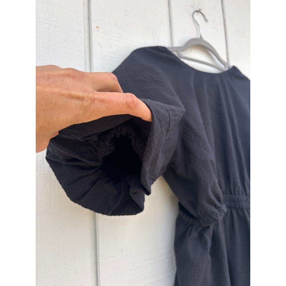 NWT Madewell Seersucker Black Dress, Puff Sleeves, Open‎ Lower Back, Sz S - Picture 6 of 12